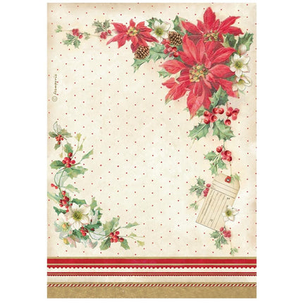 Papier de riz A4 imprimé pour les loisirs créatifs - poinsettia de Noël classique