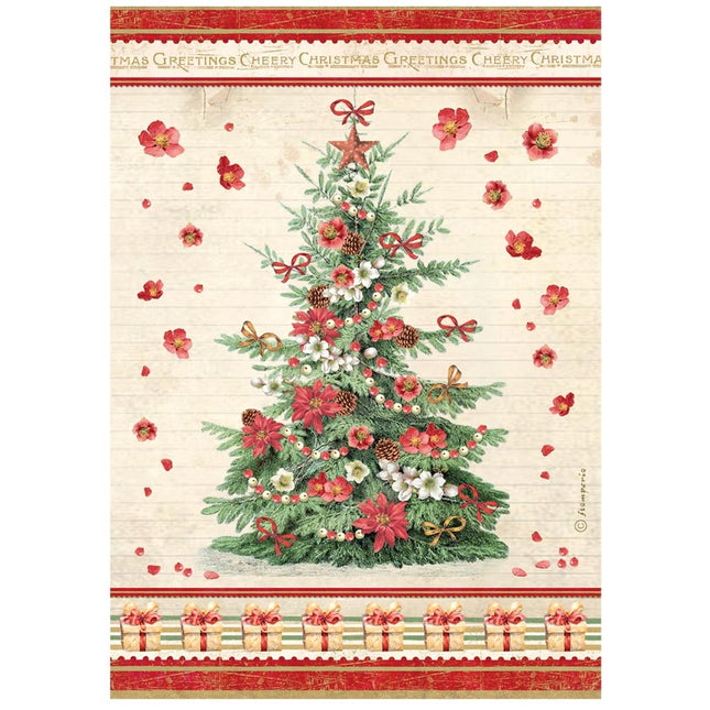 Papier de riz A4 imprimé pour les loisirs créatifs - sapin de Noël classique