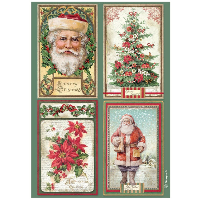 Papier de riz A4 imprimé pour les loisirs créatifs - 4 cartes de Noël classique