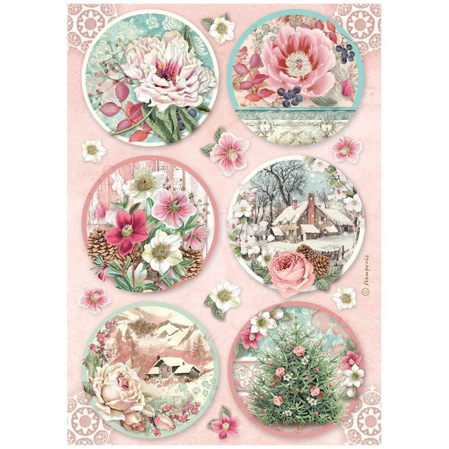 Papier de riz A4 imprimé pour les loisirs créatifs - motifs ronds Magie hivernale