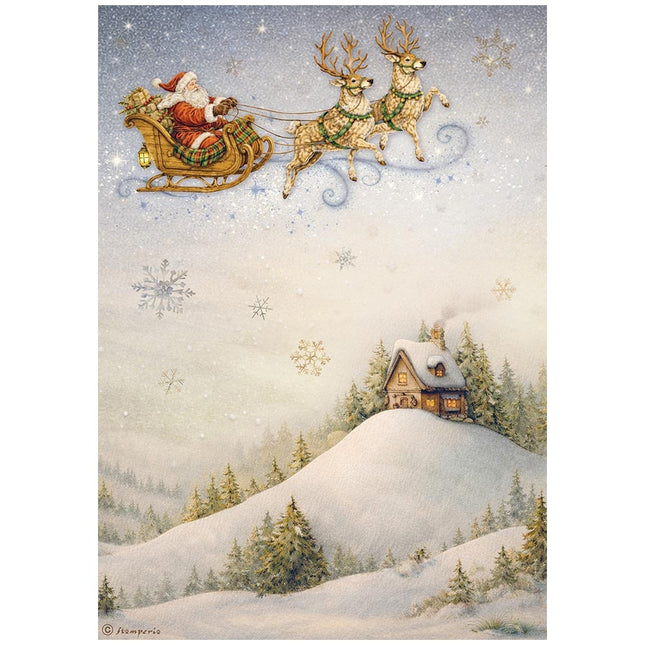 Papier de riz imprimé A4 pour loisirs créatifs - Silent Night, père Noël et traîneau
