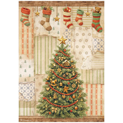 Papier de riz imprimé A4 pour loisirs créatifs - Silent Night, sapin de Noël