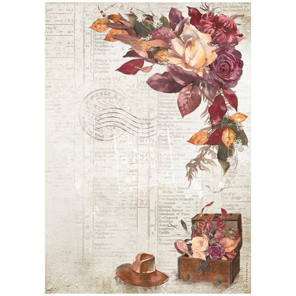Papier de riz imprimé A4 pour loisirs créatifs - Our Way coffre et chapeau
