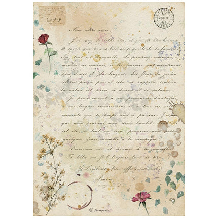 Papier de riz imprimé A4 pour arts créatifs - lettre faite à la main Flowers and Poems