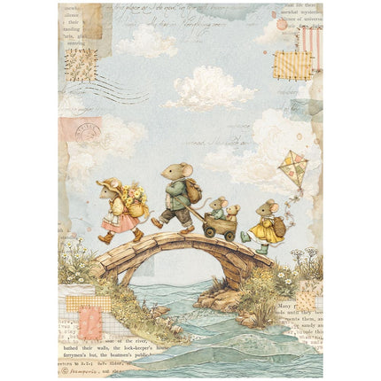 Papier de riz imprimé A4 pour loisirs créatifs - Cozy Family, le pont