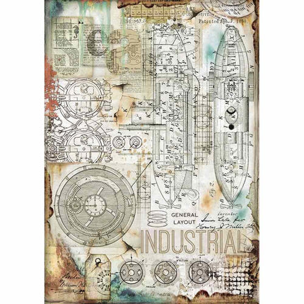 Papier de riz au format A4, motif monde marin industriel