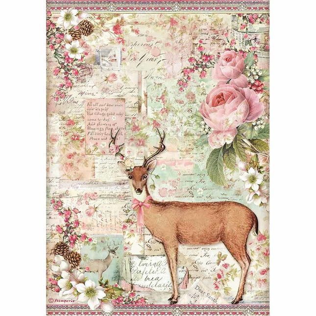 Papier de riz format A4 - cerf de Noël