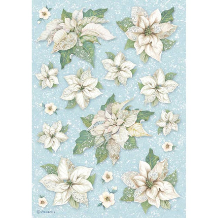 Papier de riz format A4 - texture poinsettia