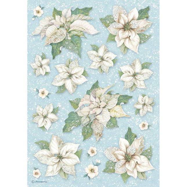 Papier de riz format A4 - texture poinsettia