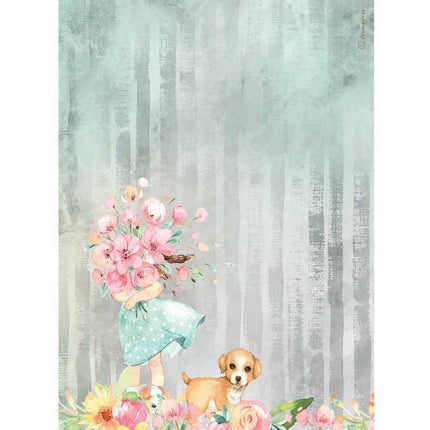 Papier de riz imprimé A4 - Bouquet et chien Circle of Love