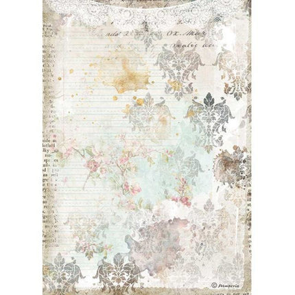 Papier de riz A4 imprimé - Journal romantique texture avec dentelle