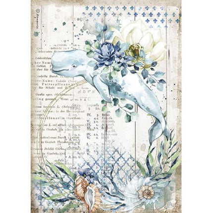 Papier de riz A4 imprimé - Rêve romantique de la mer baleine