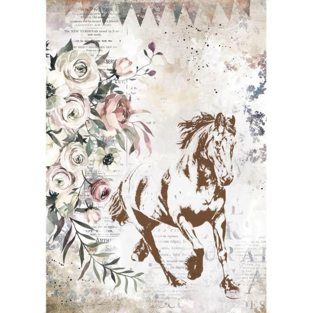 Lot de papier de riz A4 - Chevaux romantiques cheval au galop