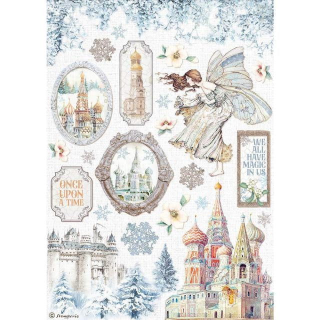 Papier de riz A4 au format bloc - Contes d’hiver, château