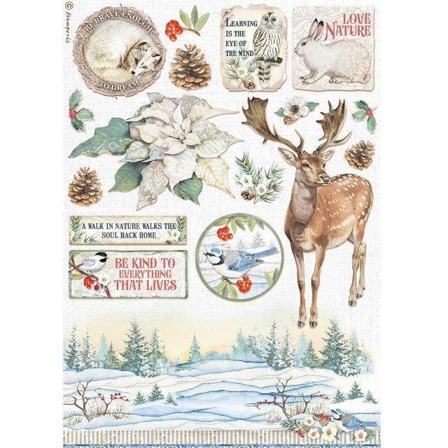Papier de riz A4 au format bloc - Contes d’hiver, poinsettia