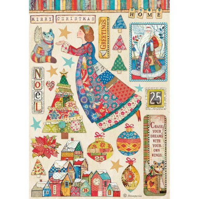 Papier de riz A4 au format bloc - Noël patchwork, éléments