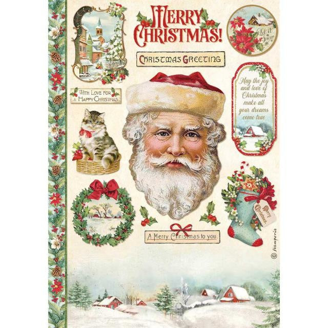 Papier de riz A4 au format bloc - Noël classique, Père Noël