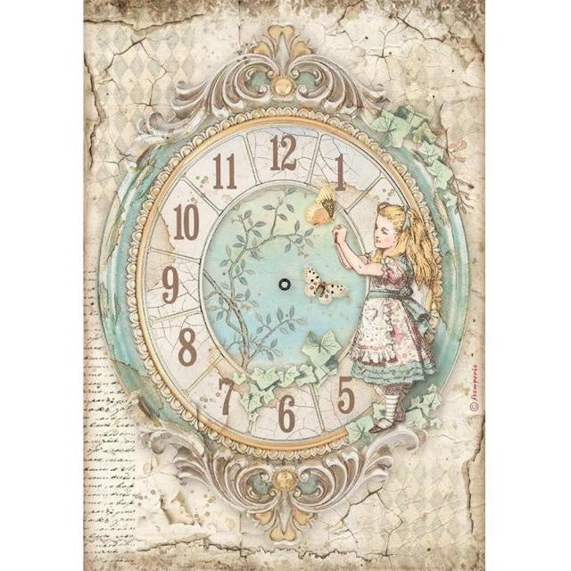 Papier de riz A4 emballé - horloge Alice