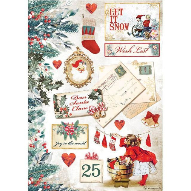Papier de riz A4 au format bloc - Noël romantique, cartes « Let It Snow »