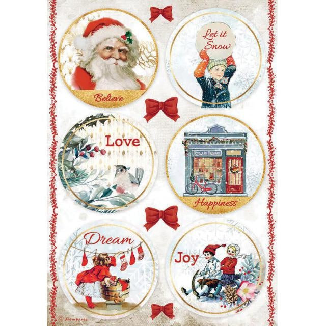 Papier de riz A4 au format bloc - Noël romantique, médaillons