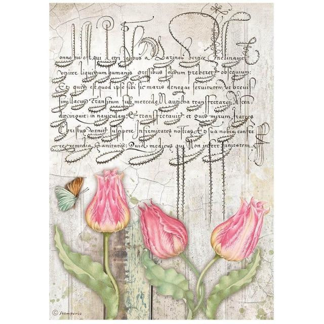 Papier de riz A4 conditionné - Romantic Garden House tulipes