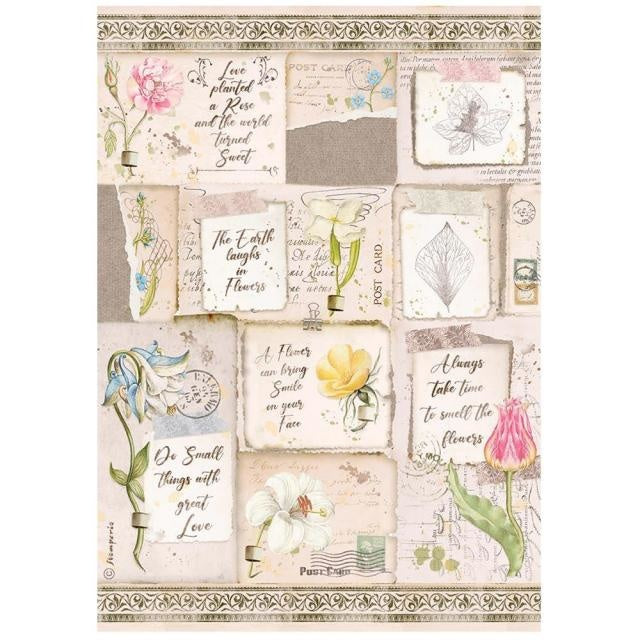 Papier de riz A4 conditionné - Romantic Garden House lettres et fleurs