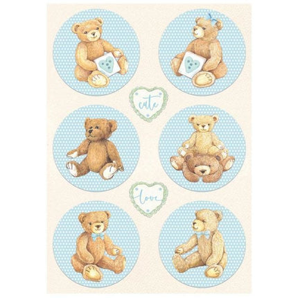 Papier de riz A4 prédécoupé - Motifs ronds ours bleu DayDream