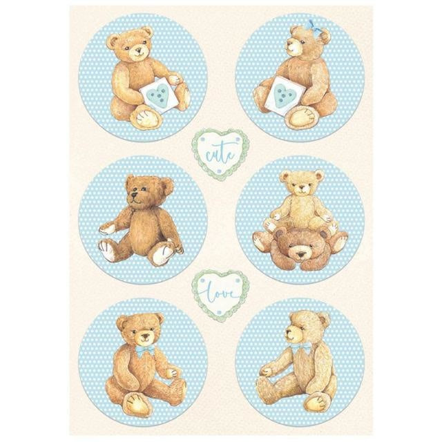 Papier de riz A4 prédécoupé - Motifs ronds ours bleu DayDream