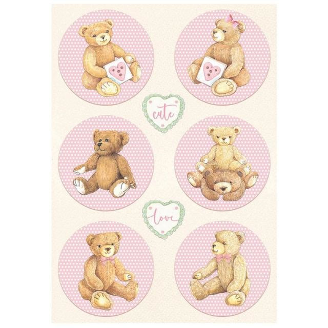 Papier de riz A4 prédécoupé - Motifs ronds ours rose DayDream