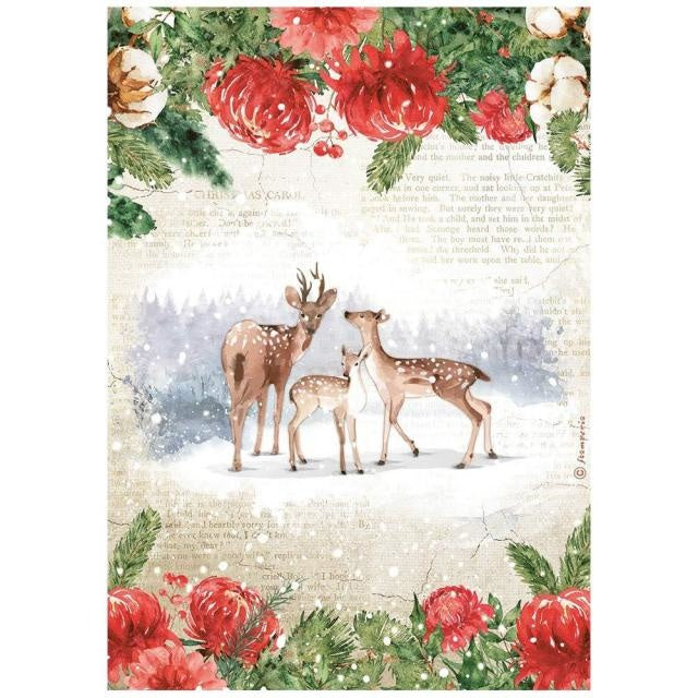 Papier de riz A4 - Cerfs de la maison romantique pour les fêtes