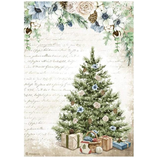 Papier de riz A4 - Arbre bleu d’hiver douillet romantique