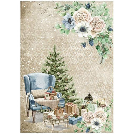 Papier de riz A4 - Fauteuil d’hiver douillet romantique