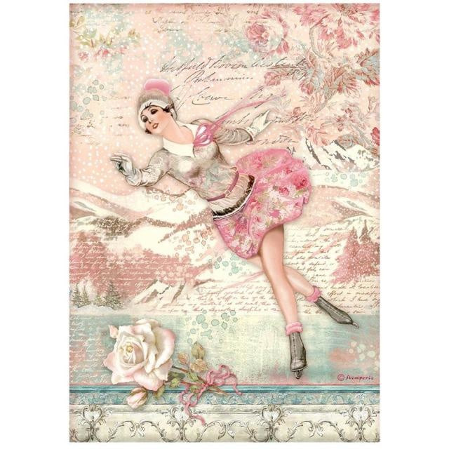 Papier de riz A4 - Joyeux patineur sur glace d’hiver