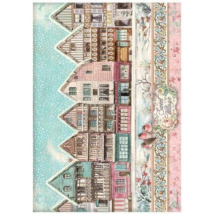 Papier de riz A4 - Joyeux village d’hiver