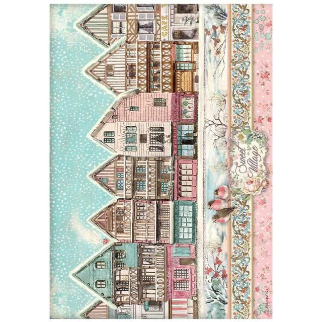 Papier de riz A4 - Joyeux village d’hiver