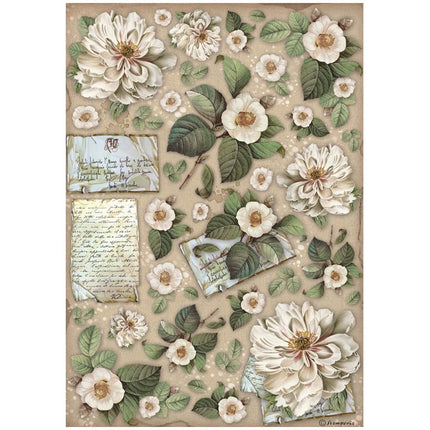 Papier de riz A4 en paquet - Fleurs et lettres de la bibliothèque vintage