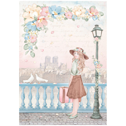 A4 Rice paper packed - Create Happiness Oh lá lá girl with suitcase