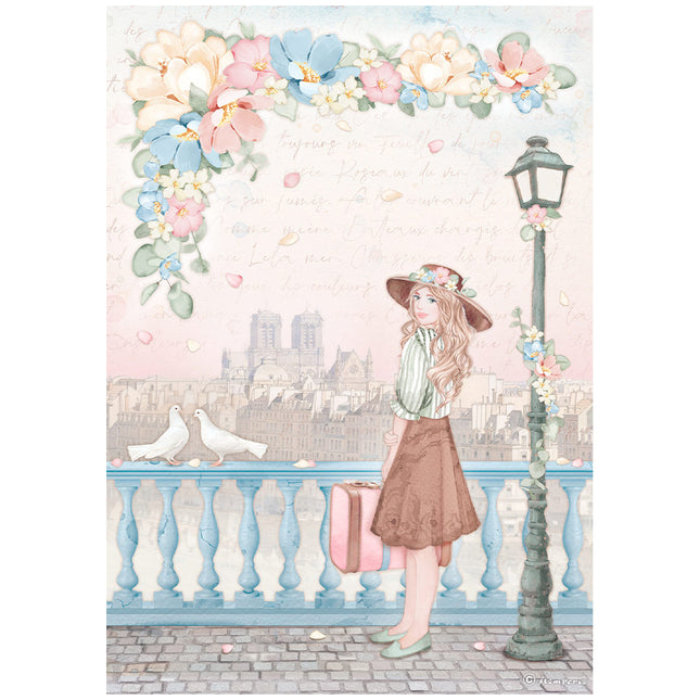 Papier de riz A4 compacté - Create Happiness Oh là là fille avec valise