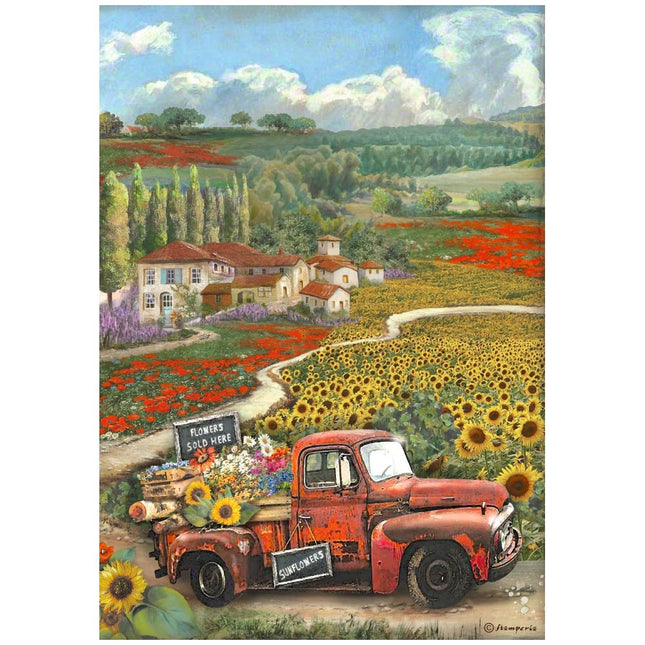 Papier de riz A4 emballé - Voiture ancienne Sunflower Art