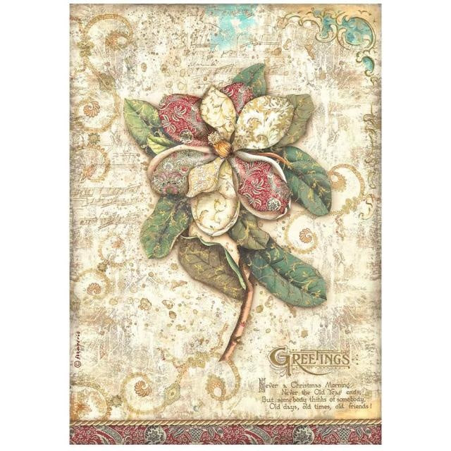 Papier de riz prédécoupé A4 - Vœux de Noël fleurs