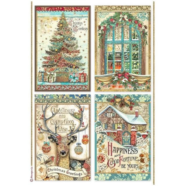 Papier de riz prédécoupé A4 - Vœux de Noël 4 cartes