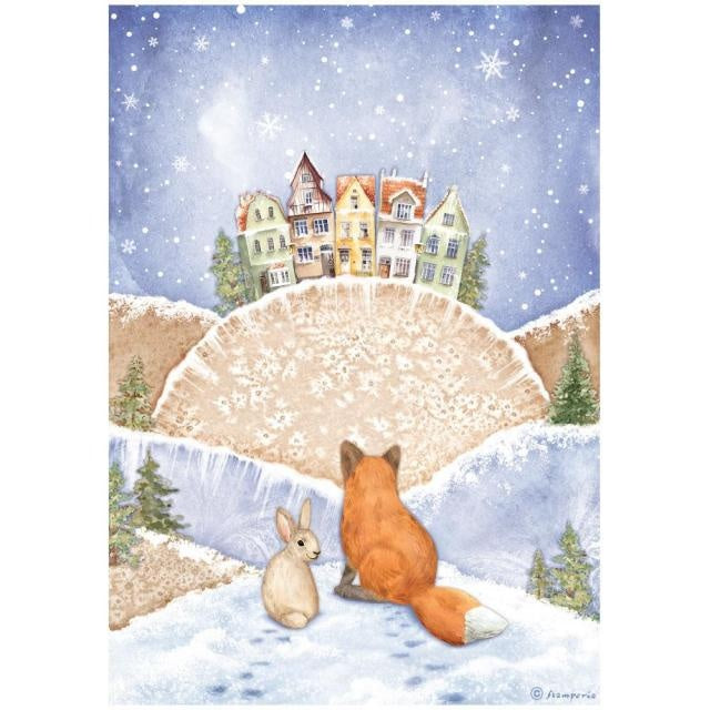 Papier de riz A4 en paquet - Winter Valley, renard et lapin