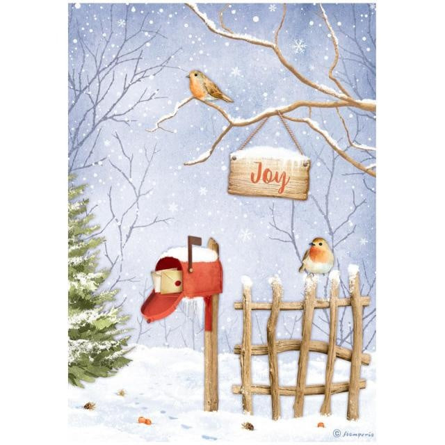 Papier de riz A4 conditionné - Vallée d'hiver, oiseaux joyeux
