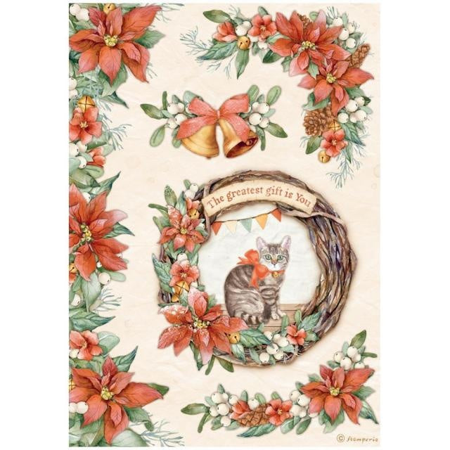 Papier de riz A4 sous emballage - All Around Christmas guirlande avec chat