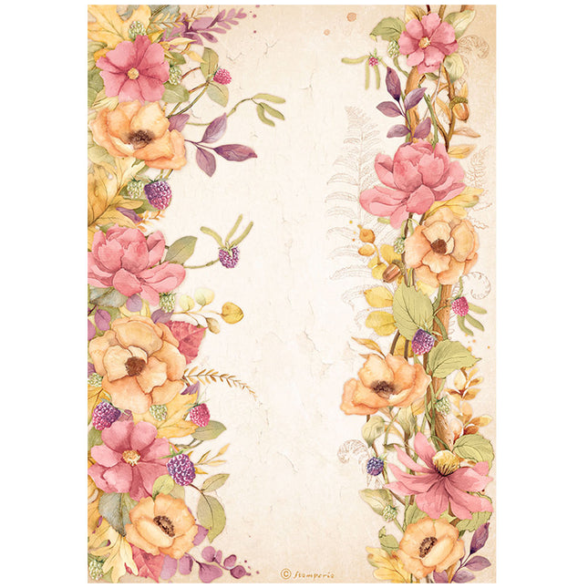 Papier de riz A4 emballé - Bordures florales Woodland