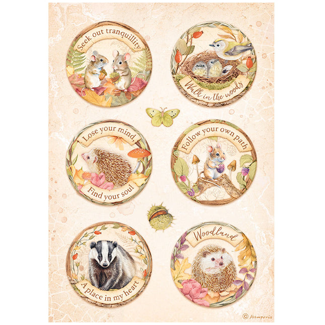 Papier de riz A4 emballé - Motifs ronds Woodland