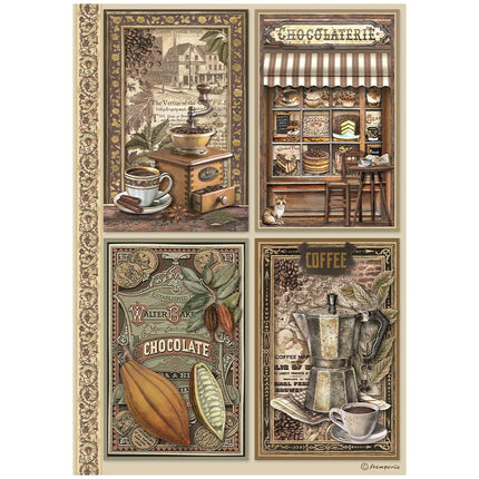 Papier de riz A4 en paquet - Café et chocolat, 4 cartes