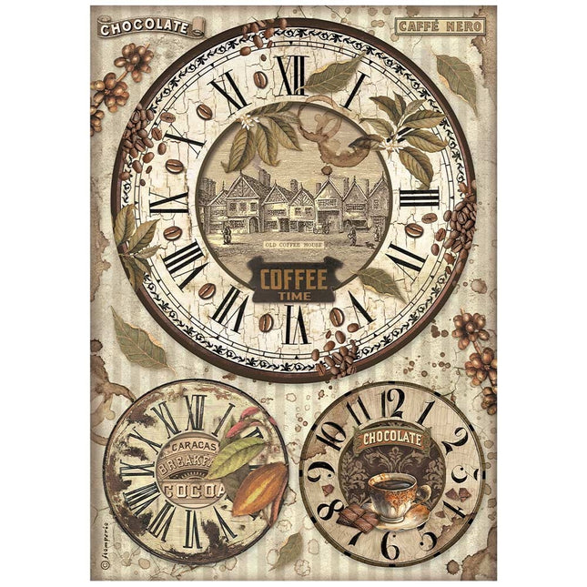 Papier de riz A4 en paquet - Horloges Café et chocolat