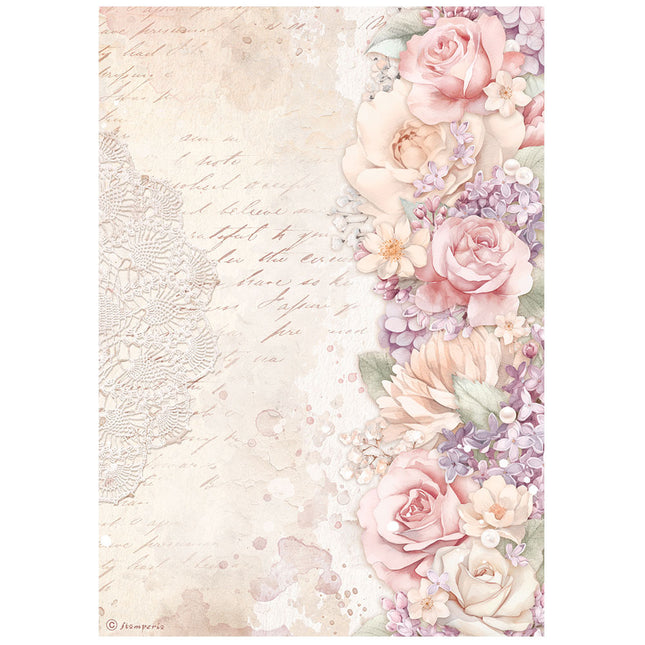 Papier de riz A4 en paquet - Romance Forever bordure florale