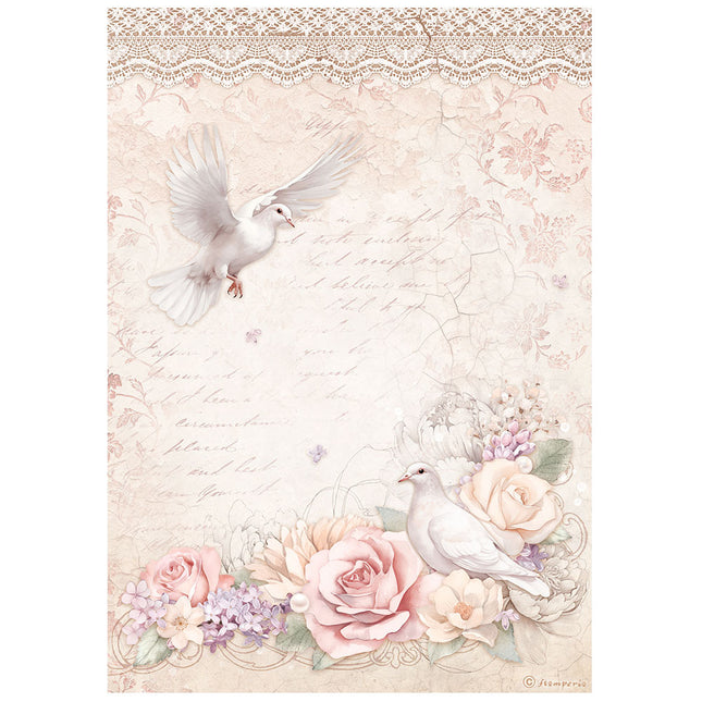 Papier de riz A4 - Romance Forever, colombes